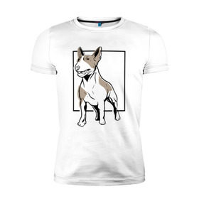 Мужская футболка премиум с принтом Бультерьер в Белгороде, 92% хлопок, 8% лайкра | приталенный силуэт, круглый вырез ворота, длина до линии бедра, короткий рукав | Тематика изображения на принте: bull | bull terrier | dog | terrier | бультерьер | собака | собаки