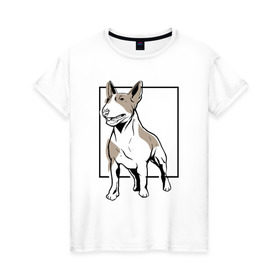 Женская футболка хлопок с принтом Бультерьер в Белгороде, 100% хлопок | прямой крой, круглый вырез горловины, длина до линии бедер, слегка спущенное плечо | bull | bull terrier | dog | terrier | бультерьер | собака | собаки