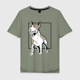 Мужская футболка хлопок Oversize с принтом Бультерьер в Белгороде, 100% хлопок | свободный крой, круглый ворот, “спинка” длиннее передней части | Тематика изображения на принте: bull | bull terrier | dog | terrier | бультерьер | собака | собаки