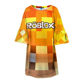 Детское платье 3D с принтом ROBLOX в Белгороде, 100% полиэстер | прямой силуэт, чуть расширенный к низу. Круглая горловина, на рукавах — воланы | game | gamer | logo | minecraft | roblox | simulator | игра | конструктор | лого | симулятор | строительство | фигура