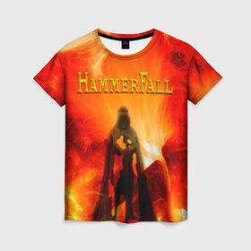 Женская футболка 3D с принтом Hammerfall в Белгороде, 100% полиэфир ( синтетическое хлопкоподобное полотно) | прямой крой, круглый вырез горловины, длина до линии бедер | hammerfall | heavy | metal | power | sweden | пауэр метал | хеви | хеви метал
