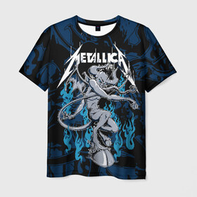Мужская футболка 3D с принтом Metallica в Белгороде, 100% полиэфир | прямой крой, круглый вырез горловины, длина до линии бедер | american | blue | demon | devil | flame | hell | metal band | metallica | music | rock | американская | голубое | демон | дьявол | метал группа | металлика | музыка | пламя | рок | черт