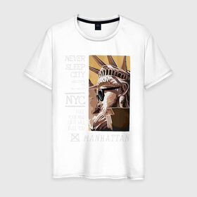 Мужская футболка хлопок с принтом New York Never Sleep city в Белгороде, 100% хлопок | прямой крой, круглый вырез горловины, длина до линии бедер, слегка спущенное плечо. | city | never sleep | new york | usa | минимализм | нью йорк | ньюйорк | очки | сша