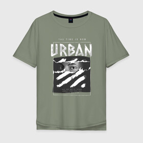 Мужская футболка хлопок Oversize с принтом Black Urban Style в Белгороде, 100% хлопок | свободный крой, круглый ворот, “спинка” длиннее передней части | Тематика изображения на принте: black | urban | буквы | взгляд | глаза | лицо | минимализм | полосы | рваная | стиль | урбан | урбанистический