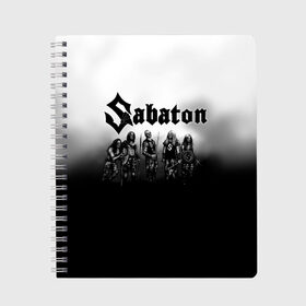 Тетрадь с принтом Sabaton в Белгороде, 100% бумага | 48 листов, плотность листов — 60 г/м2, плотность картонной обложки — 250 г/м2. Листы скреплены сбоку удобной пружинной спиралью. Уголки страниц и обложки скругленные. Цвет линий — светло-серый
 | Тематика изображения на принте: battle metal | primo victoria | sabaton | the art of war | the great war | группа | йоаким броден | латный ботинок | метал | пауэр | рыцарские доспехи | сабатон | собатон | хэви