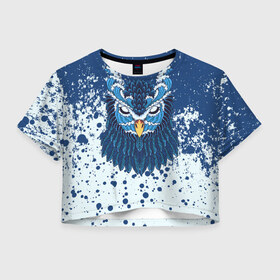 Женская футболка Crop-top 3D с принтом Сова в Белгороде, 100% полиэстер | круглая горловина, длина футболки до линии талии, рукава с отворотами | animal | bird | owl | paint | животные | краска | птица | сова | филин