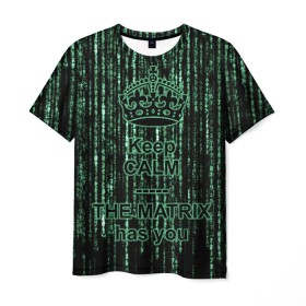 Мужская футболка 3D с принтом THE MATRIX HAS YOU в Белгороде, 100% полиэфир | прямой крой, круглый вырез горловины, длина до линии бедер | matrix | андерсон | киану | код | компьютер. монитор. пк | матрица | послание | ривз | сообщение | томас
