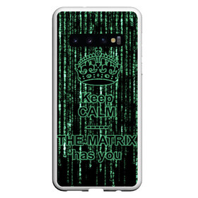 Чехол для Samsung Galaxy S10 с принтом THE MATRIX HAS YOU в Белгороде, Силикон | Область печати: задняя сторона чехла, без боковых панелей | matrix | андерсон | киану | код | компьютер. монитор. пк | матрица | послание | ривз | сообщение | томас