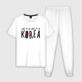 Мужская пижама хлопок с принтом Разбуди меня в Корее в Белгороде, 100% хлопок | брюки и футболка прямого кроя, без карманов, на брюках мягкая резинка на поясе и по низу штанин
 | Тематика изображения на принте: k pop | korea | korean | корея | разбуди меня в корее | разбуди меня когда я буду в корее | южная корея
