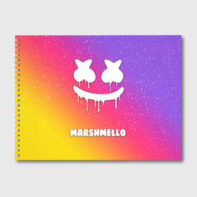 Альбом для рисования с принтом MARSHMELLO RAINBOW SPACE в Белгороде, 100% бумага
 | матовая бумага, плотность 200 мг. | Тематика изображения на принте: america | dj | marshmello | usa | америка | маршмелло