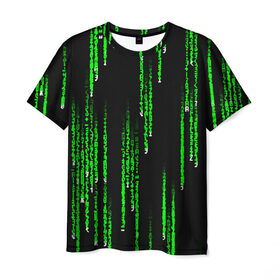 Мужская футболка 3D с принтом МАТРИЦА в Белгороде, 100% полиэфир | прямой крой, круглый вырез горловины, длина до линии бедер | Тематика изображения на принте: agent smith | hugo weaving | keanu reeves | the matrix | киану ривз | код | матрица | матрица 4 | нео | цифры