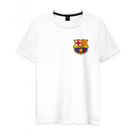 Мужская футболка хлопок с принтом FC BARCELONA в Белгороде, 100% хлопок | прямой крой, круглый вырез горловины, длина до линии бедер, слегка спущенное плечо. | barca | barcelona | fc barca | барка | барселона