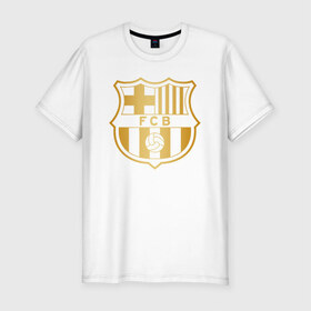 Мужская футболка хлопок Slim с принтом FC BARCELONA (BARCA) в Белгороде, 92% хлопок, 8% лайкра | приталенный силуэт, круглый вырез ворота, длина до линии бедра, короткий рукав | barca | barcelona | fc barca | барка | барселона