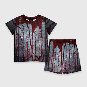 Детский костюм с шортами 3D с принтом Кровь на металле в Белгороде,  |  | Тематика изображения на принте: blood | bloody | horror | texture | абстракция | брызги | в крови | краска | красная краска | кровавая | кровь | текстура | ужас