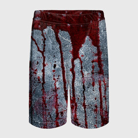 Детские спортивные шорты 3D с принтом Кровь на металле в Белгороде,  100% полиэстер
 | пояс оформлен широкой мягкой резинкой, ткань тянется
 | blood | bloody | horror | texture | абстракция | брызги | в крови | краска | красная краска | кровавая | кровь | текстура | ужас