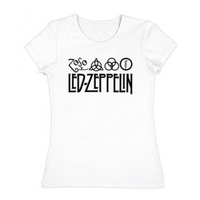 Женская футболка хлопок с принтом Led Zeppelin в Белгороде, 100% хлопок | прямой крой, круглый вырез горловины, длина до линии бедер, слегка спущенное плечо | led | led zeppelin | блюз | группа | джимми пейдж | джон генри бонэм | джон пол джонс | лед зепелен | лед зеппелин | метал | роберт плант | рок | тяжелый | фолк | хард | хардрок | хеви | хевиметал