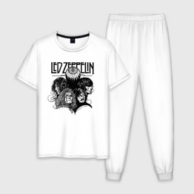 Мужская пижама хлопок с принтом Led Zeppelin в Белгороде, 100% хлопок | брюки и футболка прямого кроя, без карманов, на брюках мягкая резинка на поясе и по низу штанин
 | led | led zeppelin | блюз | группа | джимми пейдж | джон генри бонэм | джон пол джонс | лед зепелен | лед зеппелин | метал | роберт плант | рок | тяжелый | фолк | хард | хардрок | хеви | хевиметал