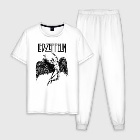 Мужская пижама хлопок с принтом Led Zeppelin в Белгороде, 100% хлопок | брюки и футболка прямого кроя, без карманов, на брюках мягкая резинка на поясе и по низу штанин
 | led | led zeppelin | lz | zoso | группа | джимми пейдж | джон генри бонэм | джон пол джонс | зосо | лед зепелен | лед зеппелин | ледзепелен | ледзеппелин | лз | метал | роберт плант | рок | тяжелый