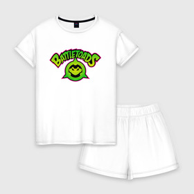 Женская пижама с шортиками хлопок с принтом BATTLETOADS 2019 в Белгороде, 100% хлопок | футболка прямого кроя, шорты свободные с широкой мягкой резинкой | battle | battletoads | double | dragon | game | games | logo | nintendo | rare | retro | symbol | toads | батл | батлтодс | баттл | баттлтоадс | игра | игры | лого | логотип | нинтендо | ретро | символ | тоадс | тодс