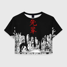 Женская футболка Cropp-top с принтом SENPAI (JAPAN 01) в Белгороде, 100% полиэстер | круглая горловина, длина футболки до линии талии, рукава с отворотами | ahegao | anime | japan | manga | sempai | senpai | аниме | ахегао | лицо | манга | семпай | сенпай | япония
