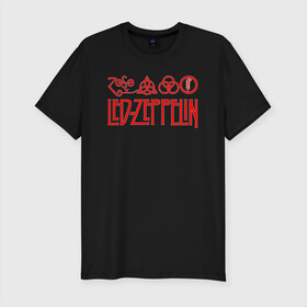 Мужская футболка хлопок Slim с принтом Led Zeppelin в Белгороде, 92% хлопок, 8% лайкра | приталенный силуэт, круглый вырез ворота, длина до линии бедра, короткий рукав | led zeppelin | лед зеппелин