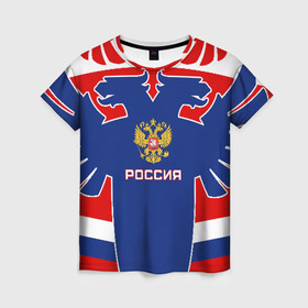 Женская футболка 3D с принтом Русский хоккей в Белгороде, 100% полиэфир ( синтетическое хлопкоподобное полотно) | прямой крой, круглый вырез горловины, длина до линии бедер | ворота | вратарь | игра | игрок | клюшка | россия | спорт | форма | хоккей | чемпион | шайба