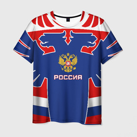 Мужская футболка 3D с принтом Русский хоккей в Белгороде, 100% полиэфир | прямой крой, круглый вырез горловины, длина до линии бедер | ворота | вратарь | игра | игрок | клюшка | россия | спорт | форма | хоккей | чемпион | шайба