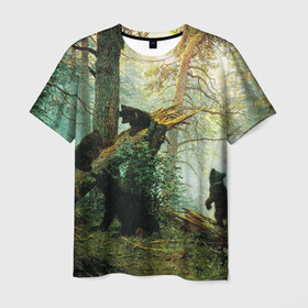 Мужская футболка 3D с принтом Утро в сосновом лесу в Белгороде, 100% полиэфир | прямой крой, круглый вырез горловины, длина до линии бедер | живопись | искусство | картина | художники | шедевры