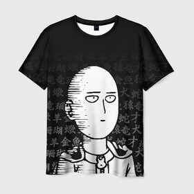 Мужская футболка 3D с принтом Сайтама паттерн иероглифы в Белгороде, 100% полиэфир | прямой крой, круглый вырез горловины, длина до линии бедер | one punch man | onepunchman | oppai | saitama | ван панч мен | ванпанчмен | макото миядзаки | сайтама | человек один удар
