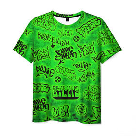 Мужская футболка 3D с принтом Billie Eilish Graffiti glow в Белгороде, 100% полиэфир | прямой крой, круглый вырез горловины, длина до линии бедер | billie | eilish | glow | graffiti | grunge | айлиш | билли | граффити | кислота | татуировки