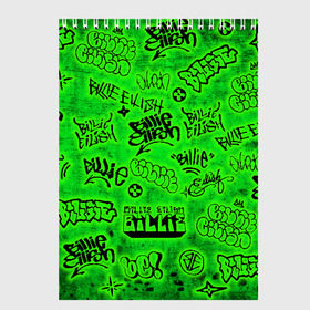 Скетчбук с принтом Billie Eilish Graffiti glow в Белгороде, 100% бумага
 | 48 листов, плотность листов — 100 г/м2, плотность картонной обложки — 250 г/м2. Листы скреплены сверху удобной пружинной спиралью | Тематика изображения на принте: billie | eilish | glow | graffiti | grunge | айлиш | билли | граффити | кислота | татуировки