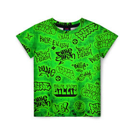 Детская футболка 3D с принтом Billie Eilish Graffiti glow в Белгороде, 100% гипоаллергенный полиэфир | прямой крой, круглый вырез горловины, длина до линии бедер, чуть спущенное плечо, ткань немного тянется | billie | eilish | glow | graffiti | grunge | айлиш | билли | граффити | кислота | татуировки
