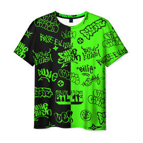 Мужская футболка 3D с принтом Billie Eilish Graffiti two col в Белгороде, 100% полиэфир | прямой крой, круглый вырез горловины, длина до линии бедер | billie | eilish | gradient | graffiti | айлиш | билли | граффити | татуировки