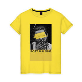 Женская футболка хлопок с принтом Post Malone в Белгороде, 100% хлопок | прямой крой, круглый вырез горловины, длина до линии бедер, слегка спущенное плечо | hip hop | malone | post malone | postmalone | rap | richard post | rockstar | runaway | пост малон | рокстар | рэп | хип хоп