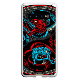 Чехол для Samsung Galaxy S10 с принтом Инь янь змеи в Белгороде, Силикон | Область печати: задняя сторона чехла, без боковых панелей | Тематика изображения на принте: abstract | snake | tribal | абстракция | змеи | змея | инь | трайбл | янь