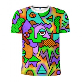 Мужская футболка 3D спортивная с принтом PSY GEOMETRY в Белгороде, 100% полиэстер с улучшенными характеристиками | приталенный силуэт, круглая горловина, широкие плечи, сужается к линии бедра | abstract | abstraction | color | geometry | paitnt | psy | абстракция | геометрия | краски | неоновые | психоделика