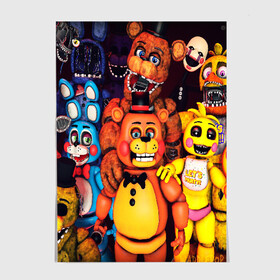 Постер с принтом FIVE NIGHTS AT FREDDYS в Белгороде, 100% бумага
 | бумага, плотность 150 мг. Матовая, но за счет высокого коэффициента гладкости имеет небольшой блеск и дает на свету блики, но в отличии от глянцевой бумаги не покрыта лаком | 5 ночей с фредди | animation | bonnie | chica | five nights at freddys | fnaf | foxy | freddy | funny | horror | scary | бонни | майк | пять | ужас | фнаф | фокси | фредди | чика | шмидт