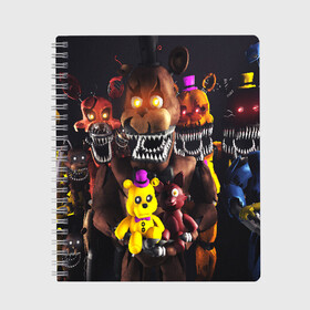 Тетрадь с принтом FIVE NIGHTS AT FREDDYS в Белгороде, 100% бумага | 48 листов, плотность листов — 60 г/м2, плотность картонной обложки — 250 г/м2. Листы скреплены сбоку удобной пружинной спиралью. Уголки страниц и обложки скругленные. Цвет линий — светло-серый
 | Тематика изображения на принте: 5 ночей с фредди | animation | bonnie | chica | five nights at freddys | fnaf | foxy | freddy | funny | horror | scary | бонни | майк | пять | ужас | фнаф | фокси | фредди | чика | шмидт