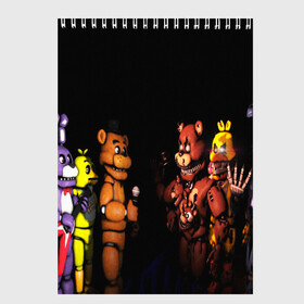 Скетчбук с принтом FIVE NIGHTS AT FREDDYS в Белгороде, 100% бумага
 | 48 листов, плотность листов — 100 г/м2, плотность картонной обложки — 250 г/м2. Листы скреплены сверху удобной пружинной спиралью | 5 ночей с фредди | animation | bonnie | chica | five nights at freddys | fnaf | foxy | freddy | funny | horror | scary | бонни | майк | пять | ужас | фнаф | фокси | фредди | чика | шмидт