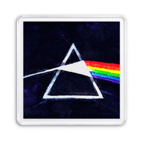 Магнит 55*55 с принтом PINK FLOYD в Белгороде, Пластик | Размер: 65*65 мм; Размер печати: 55*55 мм | Тематика изображения на принте: music | pink floyd | the dark side of the moon | космос | луна | музыка | пинк флойд | призма | рок | треугольник | триангулярная призма