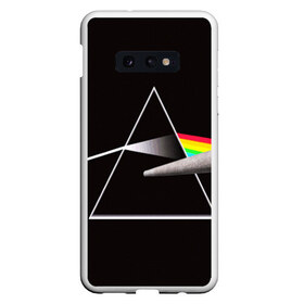 Чехол для Samsung S10E с принтом PINK FLOYD в Белгороде, Силикон | Область печати: задняя сторона чехла, без боковых панелей | Тематика изображения на принте: music | pink floyd | the dark side of the moon | космос | луна | музыка | пинк флойд | призма | рок | треугольник | триангулярная призма