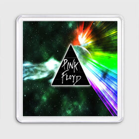 Магнит 55*55 с принтом PINK FLOYD в Белгороде, Пластик | Размер: 65*65 мм; Размер печати: 55*55 мм | music | pink floyd | the dark side of the moon | космос | луна | музыка | пинк флойд | призма | рок | треугольник | триангулярная призма