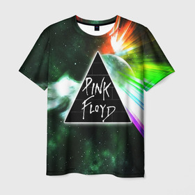 Мужская футболка 3D с принтом PINK FLOYD в Белгороде, 100% полиэфир | прямой крой, круглый вырез горловины, длина до линии бедер | music | pink floyd | the dark side of the moon | космос | луна | музыка | пинк флойд | призма | рок | треугольник | триангулярная призма