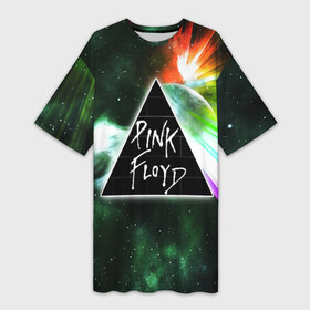 Платье-футболка 3D с принтом PINK FLOYD в Белгороде,  |  | music | pink floyd | the dark side of the moon | космос | луна | музыка | пинк флойд | призма | рок | треугольник | триангулярная призма