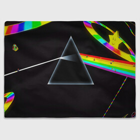 Плед 3D с принтом PINK FLOYD в Белгороде, 100% полиэстер | закругленные углы, все края обработаны. Ткань не мнется и не растягивается | music | pink floyd | the dark side of the moon | космос | луна | музыка | пинк флойд | призма | рок | треугольник | триангулярная призма