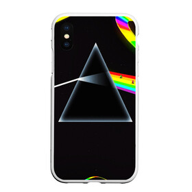 Чехол для iPhone XS Max матовый с принтом PINK FLOYD в Белгороде, Силикон | Область печати: задняя сторона чехла, без боковых панелей | music | pink floyd | the dark side of the moon | космос | луна | музыка | пинк флойд | призма | рок | треугольник | триангулярная призма