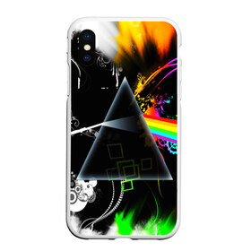 Чехол для iPhone XS Max матовый с принтом PINK FLOYD в Белгороде, Силикон | Область печати: задняя сторона чехла, без боковых панелей | music | pink floyd | the dark side of the moon | космос | луна | музыка | пинк флойд | призма | рок | треугольник | триангулярная призма