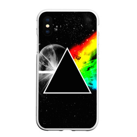 Чехол для iPhone XS Max матовый с принтом PINK FLOYD в Белгороде, Силикон | Область печати: задняя сторона чехла, без боковых панелей | Тематика изображения на принте: music | pink floyd | the dark side of the moon | космос | луна | музыка | пинк флойд | призма | рок | треугольник | триангулярная призма