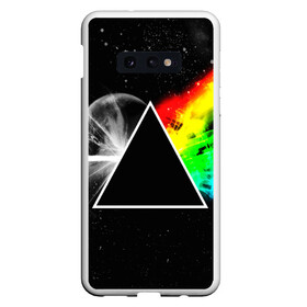 Чехол для Samsung S10E с принтом PINK FLOYD в Белгороде, Силикон | Область печати: задняя сторона чехла, без боковых панелей | Тематика изображения на принте: music | pink floyd | the dark side of the moon | космос | луна | музыка | пинк флойд | призма | рок | треугольник | триангулярная призма