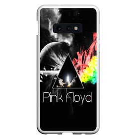 Чехол для Samsung S10E с принтом PINK FLOYD в Белгороде, Силикон | Область печати: задняя сторона чехла, без боковых панелей | Тематика изображения на принте: music | pink floyd | the dark side of the moon | космос | луна | музыка | пинк флойд | призма | рок | треугольник | триангулярная призма